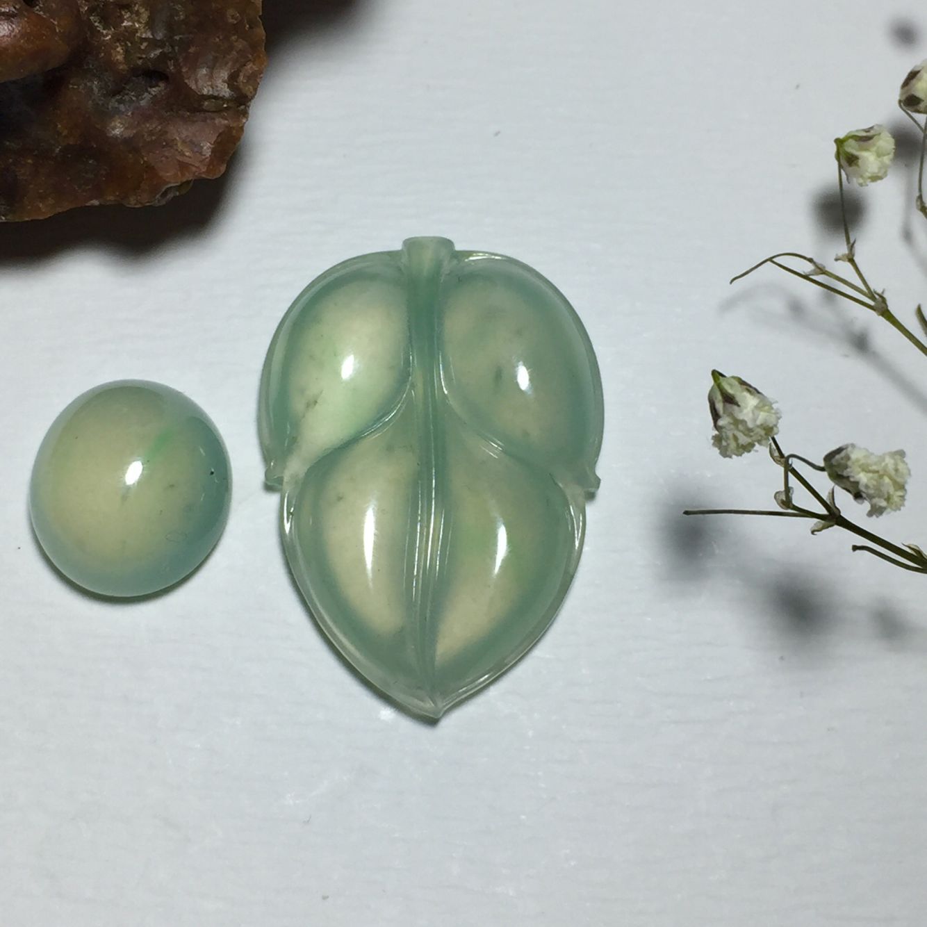 天然A貨翡翠 底色飄陽(yáng)綠樹(shù)葉戒指鑲嵌料