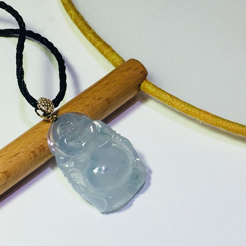 天然A貨翡翠 冰種藍花站佛